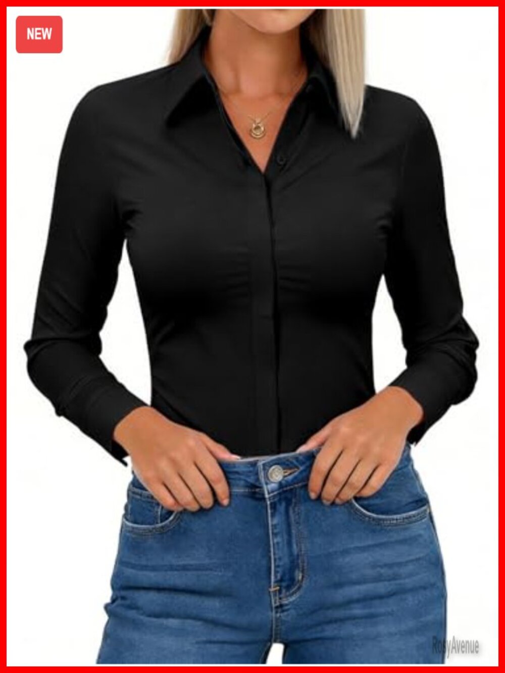 Womens Button Down Shirt Long Sleeve Stretch Slim Fit Wrinkle Free Work